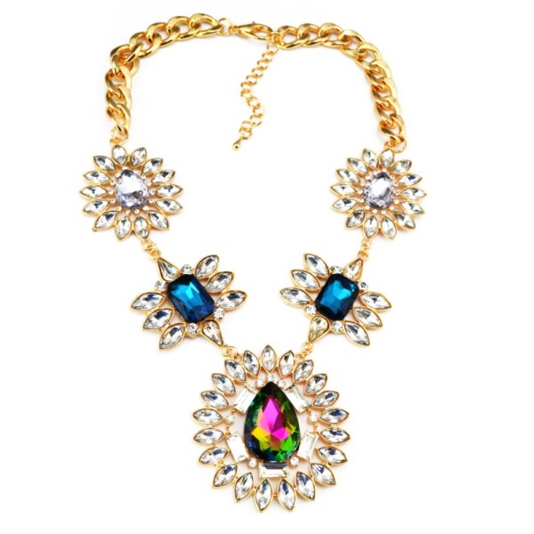 N-3125 New Arrival European Fashion Charming Gold Plated Metal Colorful  Crystal Flower Pendant Necklace