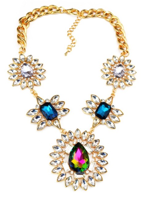 N-3125 New Arrival European Fashion Charming Gold Plated Metal Colorful  Crystal Flower Pendant Necklace