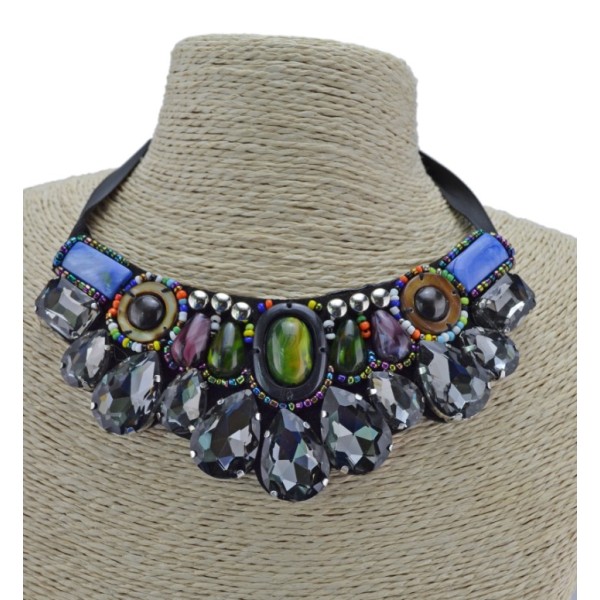 N-2384 New Arrival European Colorful Beads Stone Drop Crystal Collar Pendant  Necklace