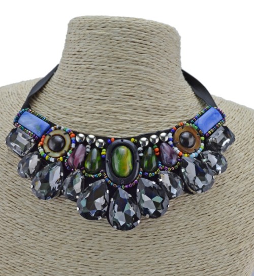 N-2384 New Arrival European Colorful Beads Stone Drop Crystal Collar Pendant  Necklace