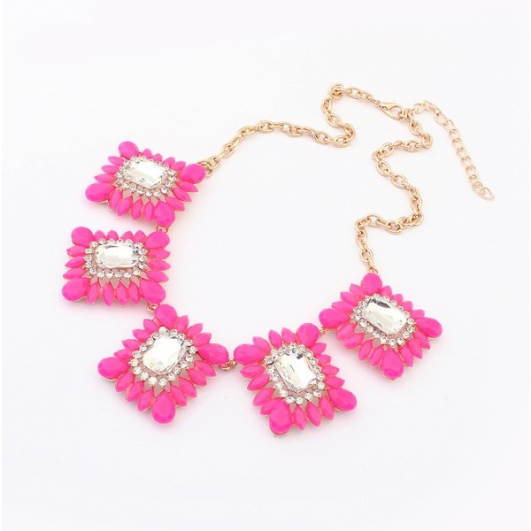 N-3507 New Arrival Charming Square Resin Gem Crystal Flower Pendant  Necklace