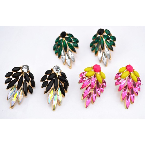 E-1694 New Arrival Koea Style Charming Gold Plated Metal Crystal Flower Ear Stud Earrings