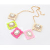 N-3507 New Arrival Charming Square Resin Gem Crystal Flower Pendant  Necklace