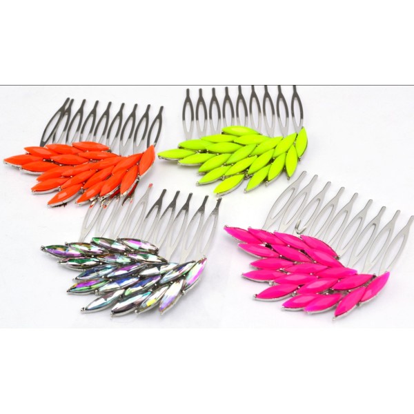 F-0128Fashion Charming Fluorescence Color Resin Crystal Feather Wing Hair  Combs
