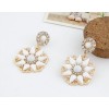 E-0694 New Arrival Koea Style Gold Plated Metal Resin Gem Rhinestone Flower Dangle Ear Stud Earrings