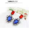 E-1696 New Arrival Vintage Style Gun Black Metal Red/Blue Crystal Dangle Ear Stud Earrings