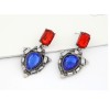 E-1696 New Arrival Vintage Style Gun Black Metal Red/Blue Crystal Dangle Ear Stud Earrings