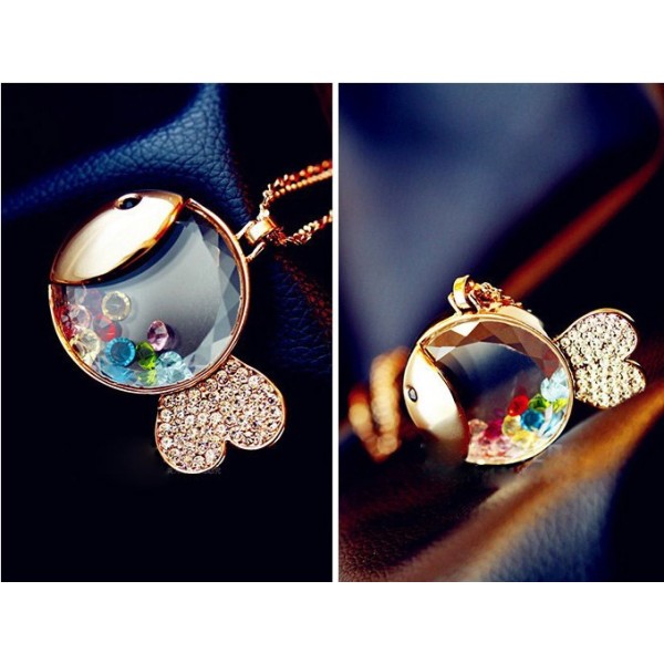 N-4039 New Arrival European Fashion Charming Colorful Crystal Lovely Fish Pendant  Necklace