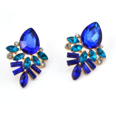 E-2320 New Arrival European Gold Plated Alloy Charming Blue Crystal Drop Flower Ear Stud Earrings