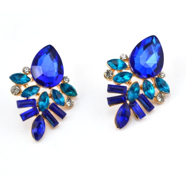 E-2320 New Arrival European Gold Plated Alloy Charming Blue Crystal Drop Flower Ear Stud Earrings