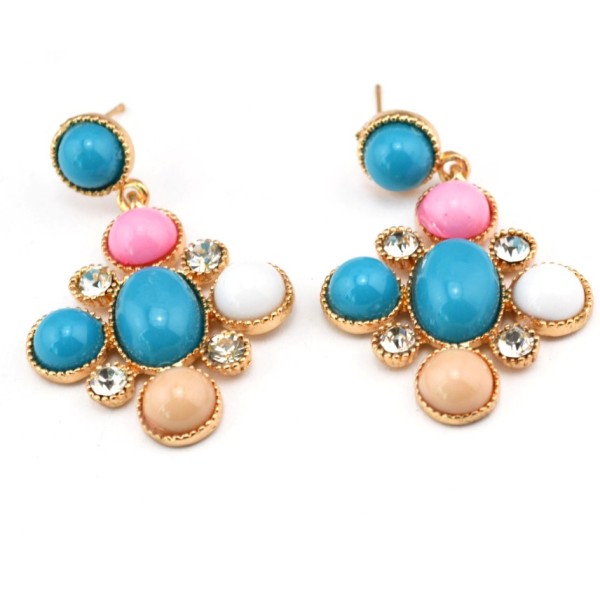 E-0294 New Arrival European Style  Gold Plated Alloy Rhinestone Colorful Resin Gem Dangle Ear Stud Earrings