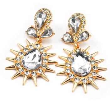 E-2321New Arrival European Gold Plated Alloy Charming Clear Crystal Rivet Drop Dangle Ear Stud Earrings