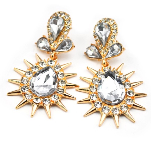 E-2321New Arrival European Gold Plated Alloy Charming Clear Crystal Rivet Drop Dangle Ear Stud Earrings