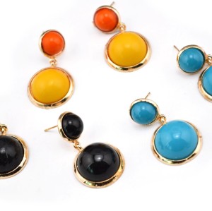 E-3002 New Arrival European Gold Plated Alloy Lovely Round Resin Gem Dangle Ear Stud Earrings