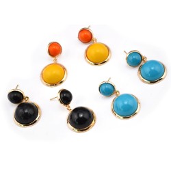 E-3002 New Arrival European Gold Plated Alloy Lovely Round Resin Gem Dangle Ear Stud Earrings