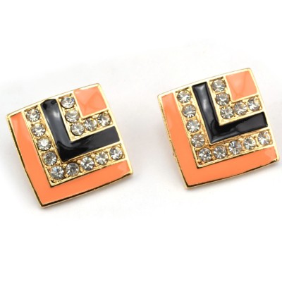E-2044 New Arrival European Style Gold Plated Alloy Enamel Rhinestone Square Ear Stud Earrings