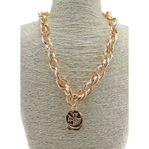 N-1649 Fashion Silver Gold Plated Metal  Link Chain Badge Pendant Necklace