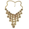 N-3517 New Arrival European Vintage Gold/Silver Metal Rhinestone Hollow Out Flower Bib Pendant Necklace