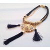 N-3429 New Arrival European Gold Alloy Ribbon Snake Double Chain Crystal Flower Lion Pendant Necklace set