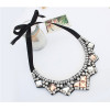 N-3523 New Arrival European Square Crystal Rhinestone Black Silk Chains Geometry Pendant Collar Necklace