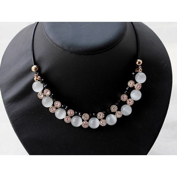 N-3524New Arrival  Korea Style Gold Plated Alloy  Black Acrylic Clear Rhinestone Cat's Eye Pendant Necklace