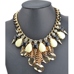 N-3527 New Arrival European Style Link Chain Drop Resin Gem Crystal Rivet Pendant Necklace