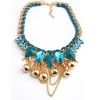N-3528 New Arrival  European Style Link Chain Drop Resin Gem Crystal Rivet Ball Tassels Pendant Necklace