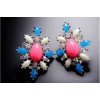 E-3006New Arrival European Charming Silver Plated Metal Colorful Resin Drop Gem Flower Ear Stud Earrings