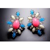 E-3006New Arrival European Charming Silver Plated Metal Colorful Resin Drop Gem Flower Ear Stud Earrings