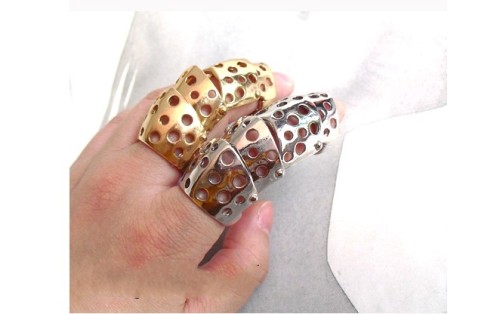 R-1104 New Arrival European Punk Gold/Silver Plated Metal Joint With Hool Double Finger Ring