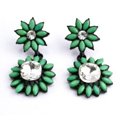 E-0298 Fashion European Black Alloy Crystal Resin Gem Sunflower ear stud earrings