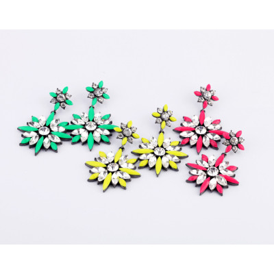 E-3008 Fashion Korea black alloy crystal resin gem flower ear stud earrings