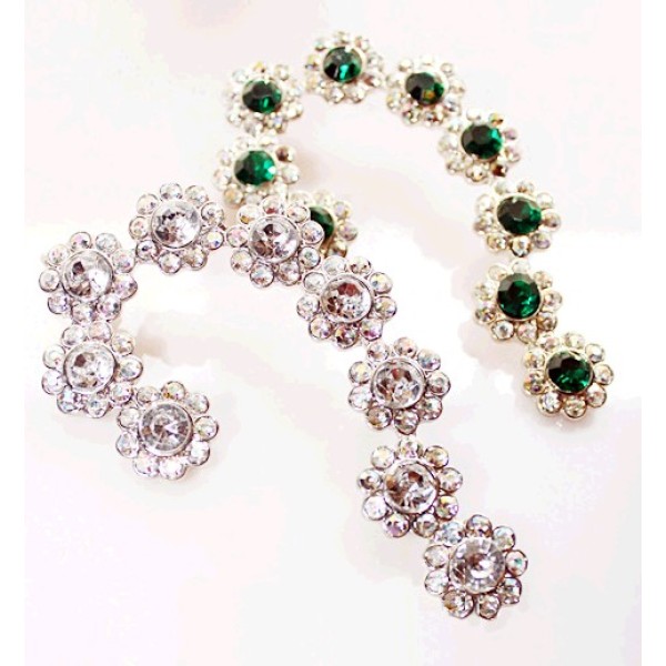 E-3009 Fashion European Silver Plated Alloy Crystal Rhinestone Flower Ear Clip Ear Cuff