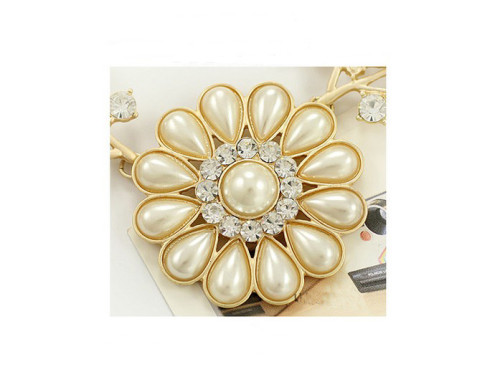 N-3530 Fashion Korea style Double Pearl  Chain Rhinestone  Leaves Flower Choker Necklace