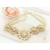 N-3530 Fashion Korea style Double Pearl  Chain Rhinestone  Leaves Flower Choker Necklace