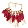 N-1256 Bohemian Style Golden Chunky Beads Chain Feather Tassel Choker Bib Neklace