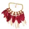 N-1256 Bohemian Style Golden Chunky Beads Chain Feather Tassel Choker Bib Neklace