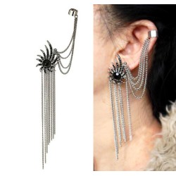 E-0304 Fashion European Silver Plated Alloy Black Rhinestone Flower Ear Stud Clip Ear Cuff