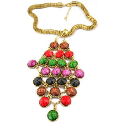 N-3534 European Style Alloy  Snake Chain Colorful Acrylic Gem Tassels Necklace