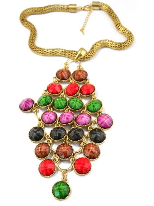 N-3534 European Style Alloy  Snake Chain Colorful Acrylic Gem Tassels Necklace
