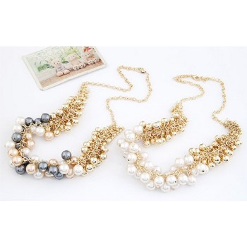 N-1658 Korea Style Gold Plated CCB Balls Faux Pearl Tassels Necklace