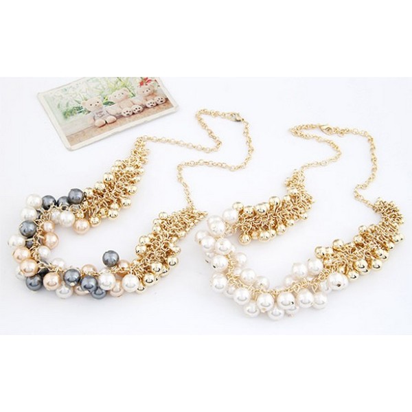 N-1658 Korea Style Gold Plated CCB Balls Faux Pearl Tassels Necklace