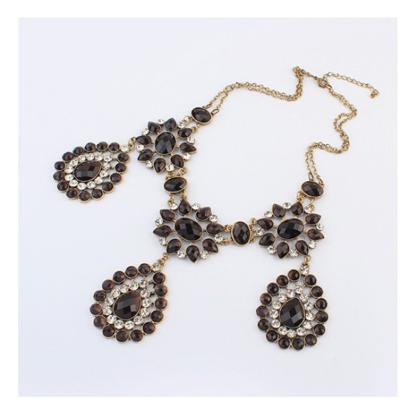 S-0089 European Vintage Style Bronze Metal Crystal Rhinestone Drop Flower Pendant Necklace Earring Set