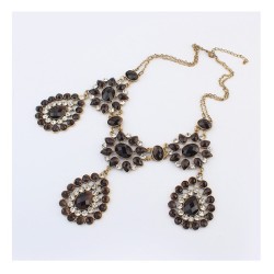 S-0089 European Vintage Style Bronze Metal Crystal Rhinestone Drop Flower Pendant Necklace Earring Set