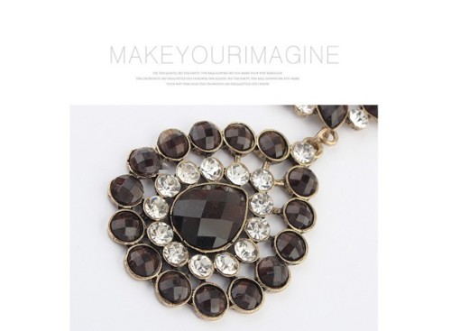 S-0089 European Vintage Style Bronze Metal Crystal Rhinestone Drop Flower Pendant Necklace Earring Set