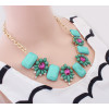 N-3545 New fashion Style Gold Plated  resin Square gem rhinestone crystal flower Choker Necklace
