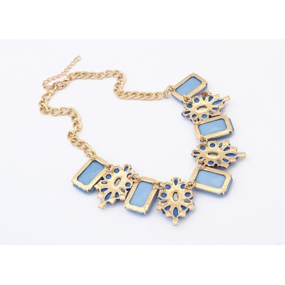 N-3545 New fashion Style Gold Plated  resin Square gem rhinestone crystal flower Choker Necklace