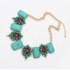 N-3545 New fashion Style Gold Plated  resin Square gem rhinestone crystal flower Choker Necklace