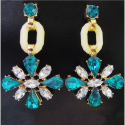 E-0307 Charming European Fashion Clear/Blue Crystal Flower Dangle Ear Stud Earrings