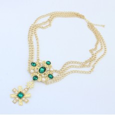 N-3547European Style Gold Plated Alloy Pearl Crystal Flower Star Pendant necklace